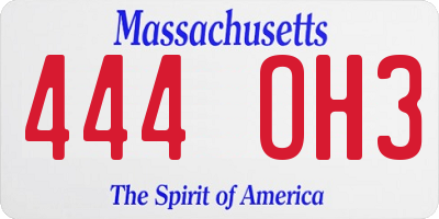 MA license plate 444OH3