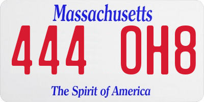 MA license plate 444OH8