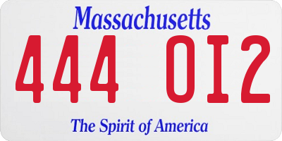 MA license plate 444OI2