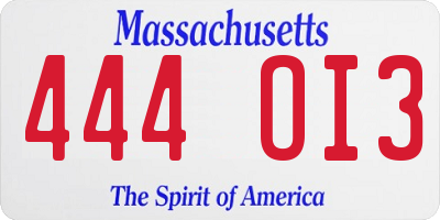 MA license plate 444OI3