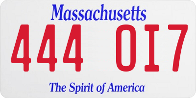 MA license plate 444OI7