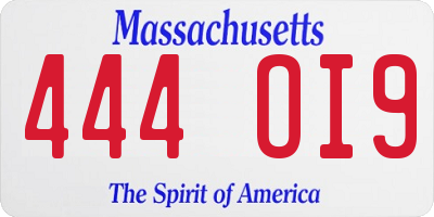 MA license plate 444OI9