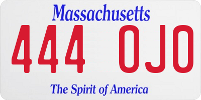 MA license plate 444OJ0