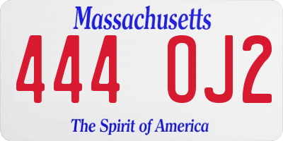 MA license plate 444OJ2