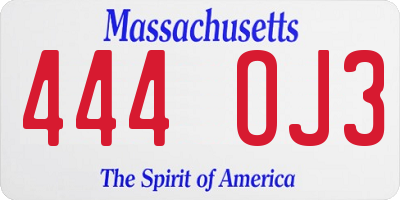 MA license plate 444OJ3