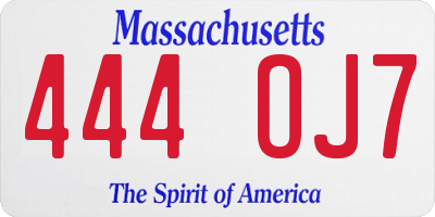 MA license plate 444OJ7
