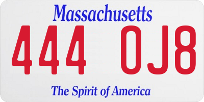 MA license plate 444OJ8