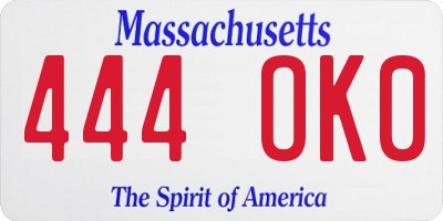 MA license plate 444OK0
