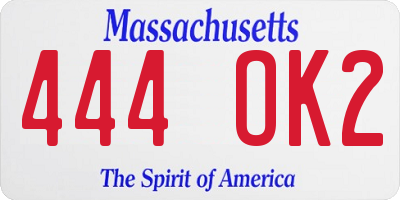 MA license plate 444OK2