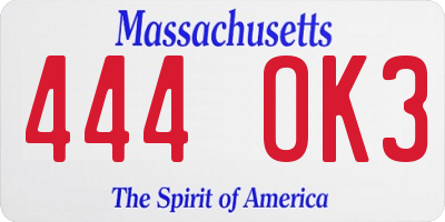 MA license plate 444OK3
