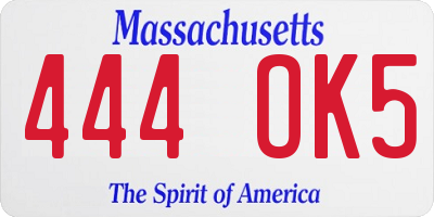 MA license plate 444OK5