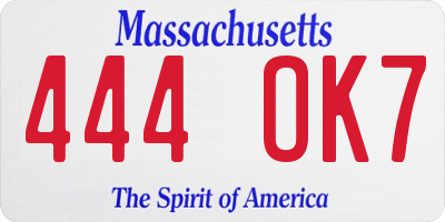 MA license plate 444OK7
