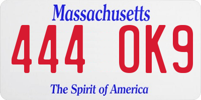MA license plate 444OK9
