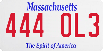 MA license plate 444OL3