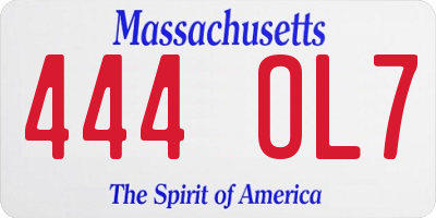 MA license plate 444OL7