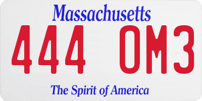 MA license plate 444OM3