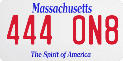 MA license plate 444ON8
