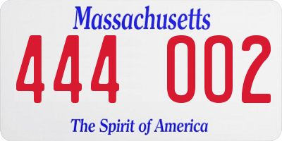MA license plate 444OO2