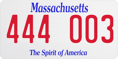 MA license plate 444OO3