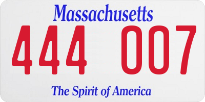 MA license plate 444OO7