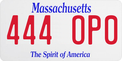 MA license plate 444OP0