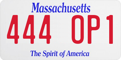 MA license plate 444OP1