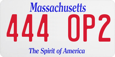 MA license plate 444OP2