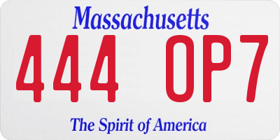 MA license plate 444OP7