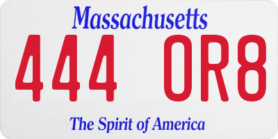 MA license plate 444OR8