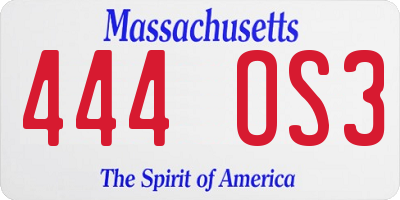 MA license plate 444OS3