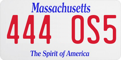MA license plate 444OS5