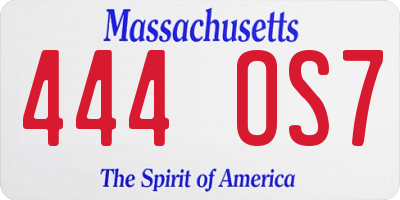 MA license plate 444OS7
