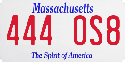MA license plate 444OS8