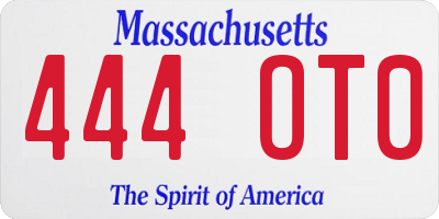 MA license plate 444OT0