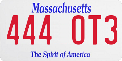 MA license plate 444OT3