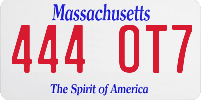 MA license plate 444OT7
