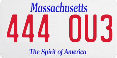 MA license plate 444OU3