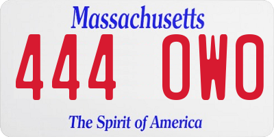 MA license plate 444OW0