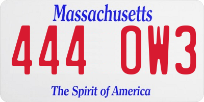 MA license plate 444OW3