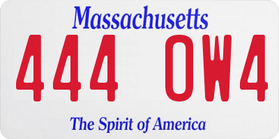 MA license plate 444OW4
