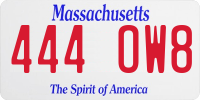 MA license plate 444OW8