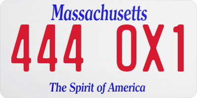 MA license plate 444OX1