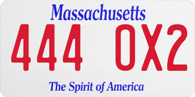 MA license plate 444OX2