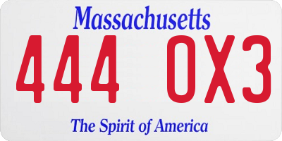 MA license plate 444OX3