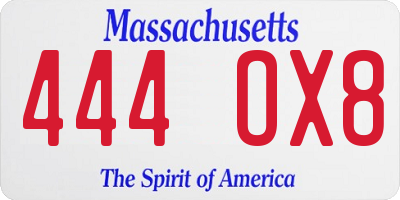 MA license plate 444OX8