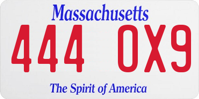 MA license plate 444OX9
