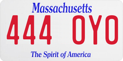 MA license plate 444OY0
