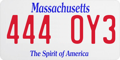 MA license plate 444OY3
