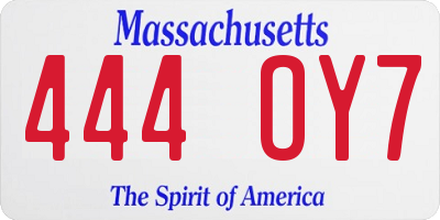 MA license plate 444OY7