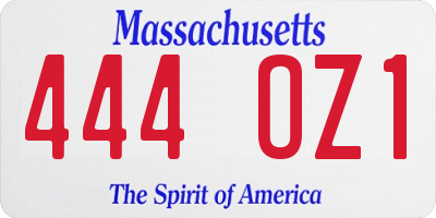MA license plate 444OZ1